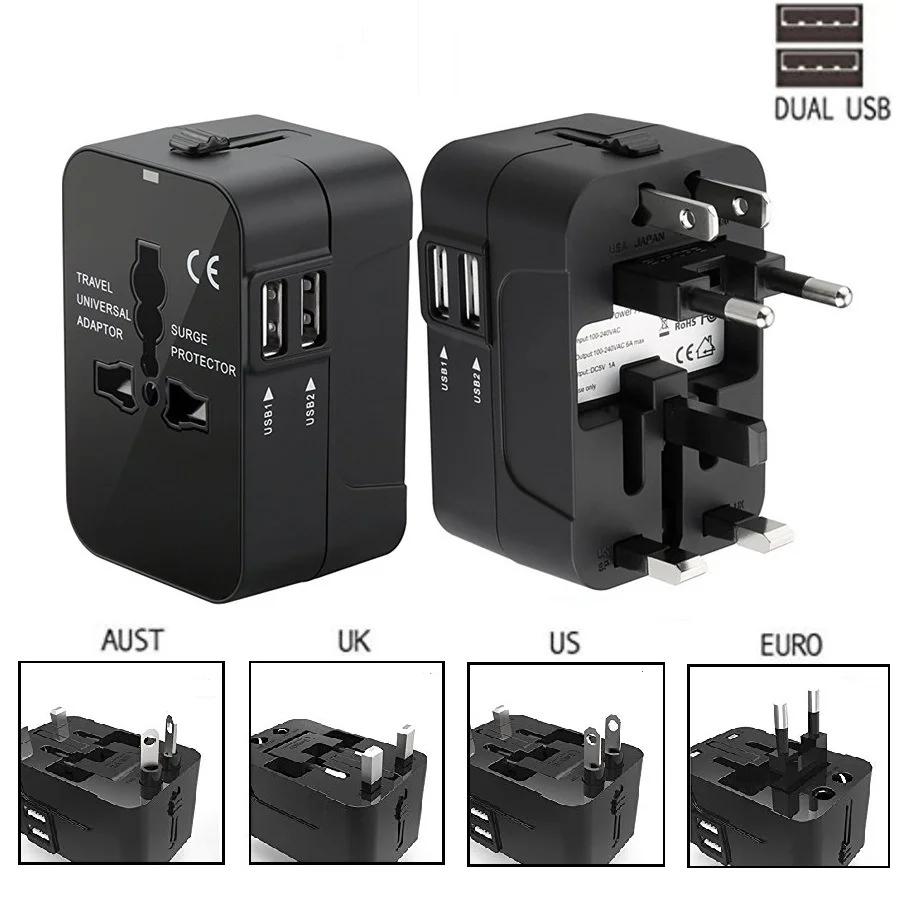 2.1A Travel Adapter USA EU UK USB C Universal Power Converters USB type C Charging Ports Wall Charger Plug Adapter
