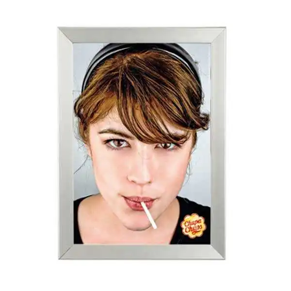 Wall mounted 25mm mitred corner aluminum snap frame A4 size banner chrome poster flip frame stand for wall booth painting