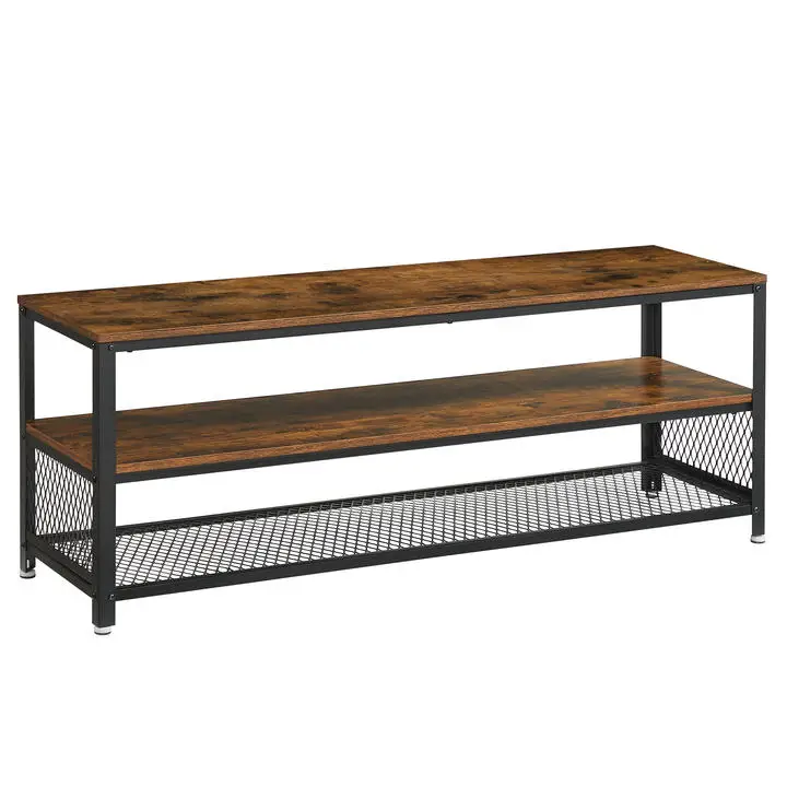 Living Room Industrial Wood-Like Grain Metal Frame Rustic Brown Storage Rack TV Cabinet Console Home Furniture