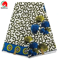 Queency 100%Cotton African Printing Wax Fabric White Real Great Wax Fabric in Ethnic Leaf Patterns