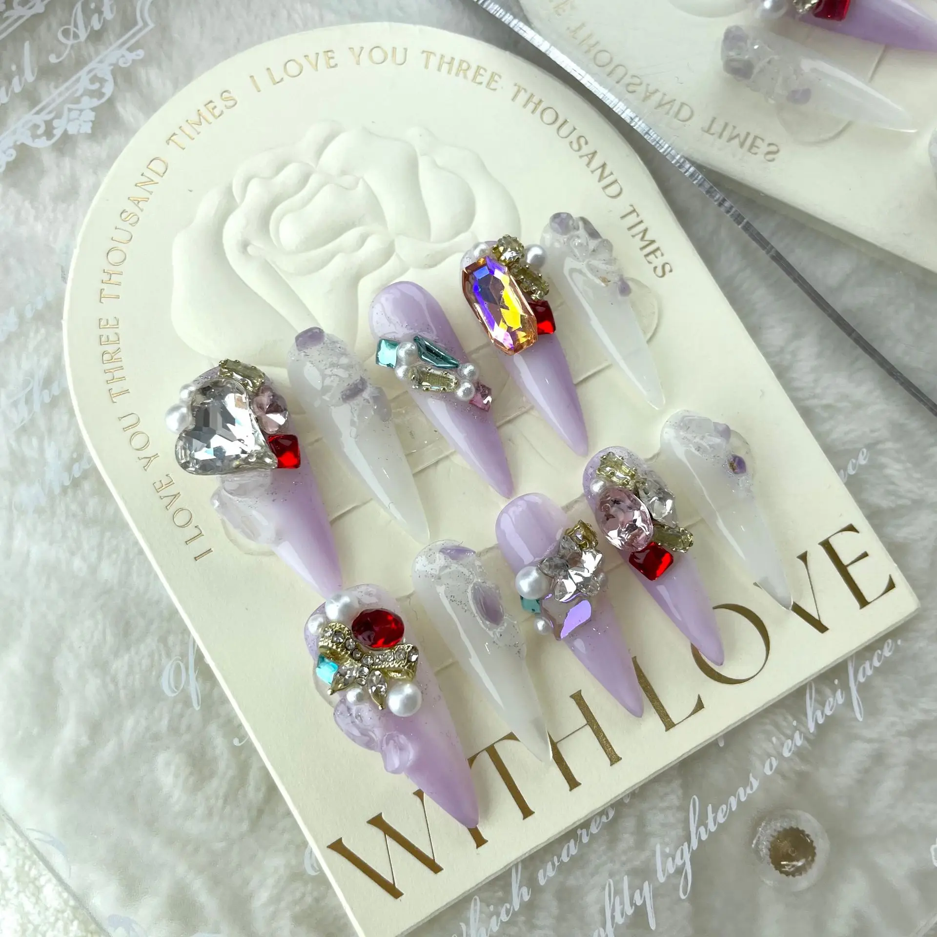 Design #807 #809 New Handmade Crystal Purple Square Press On Manicure Pregnant Women Available Sticker Nail Tips Fingernails