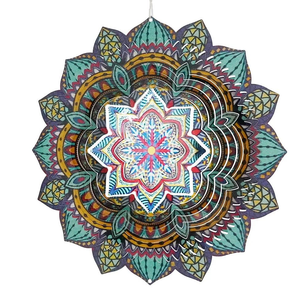 12 inch garden decor mult color laser cut stainless steel 3D Metal Mandala Wind Spinner
