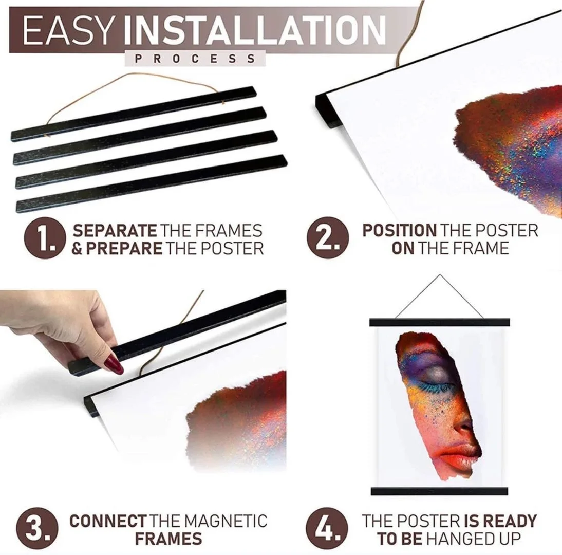 Customized Rectangle Scroll Poster Frame Hanger Magnetic Photo Frame Home Decor Modern European Design Style Wall Hanging