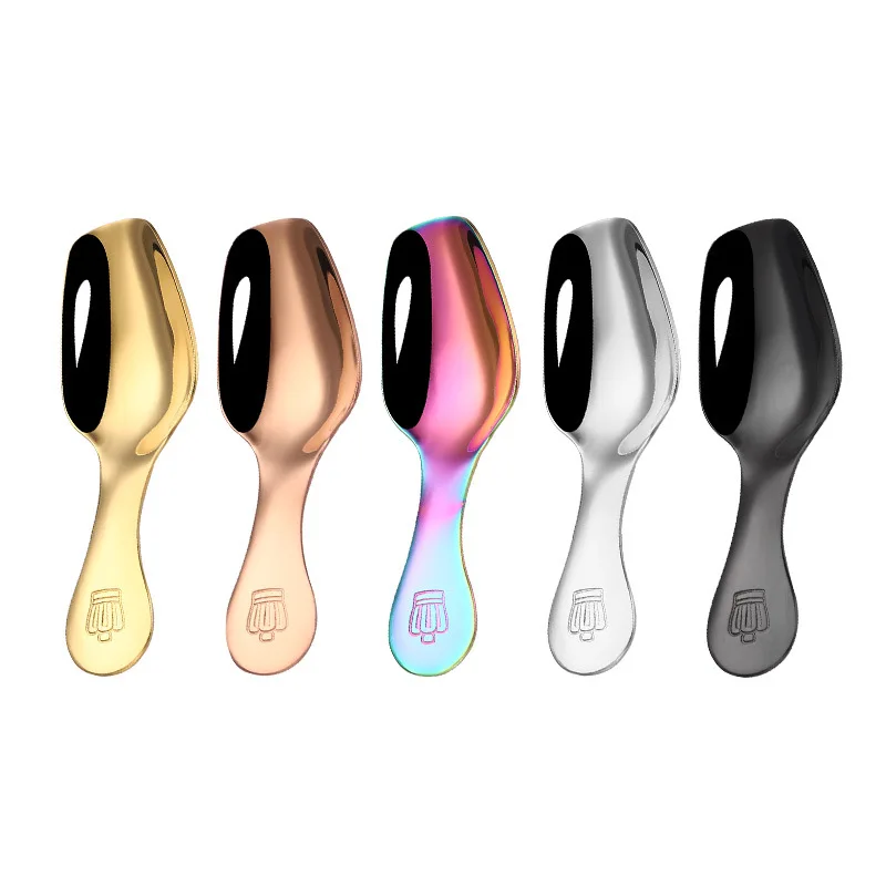 Short Handle Round Spoon 304 Stainless Steel Rainbow Honey Sugar Salt Teaspoon Coffee Ice Cream Home Kitchen Tableware