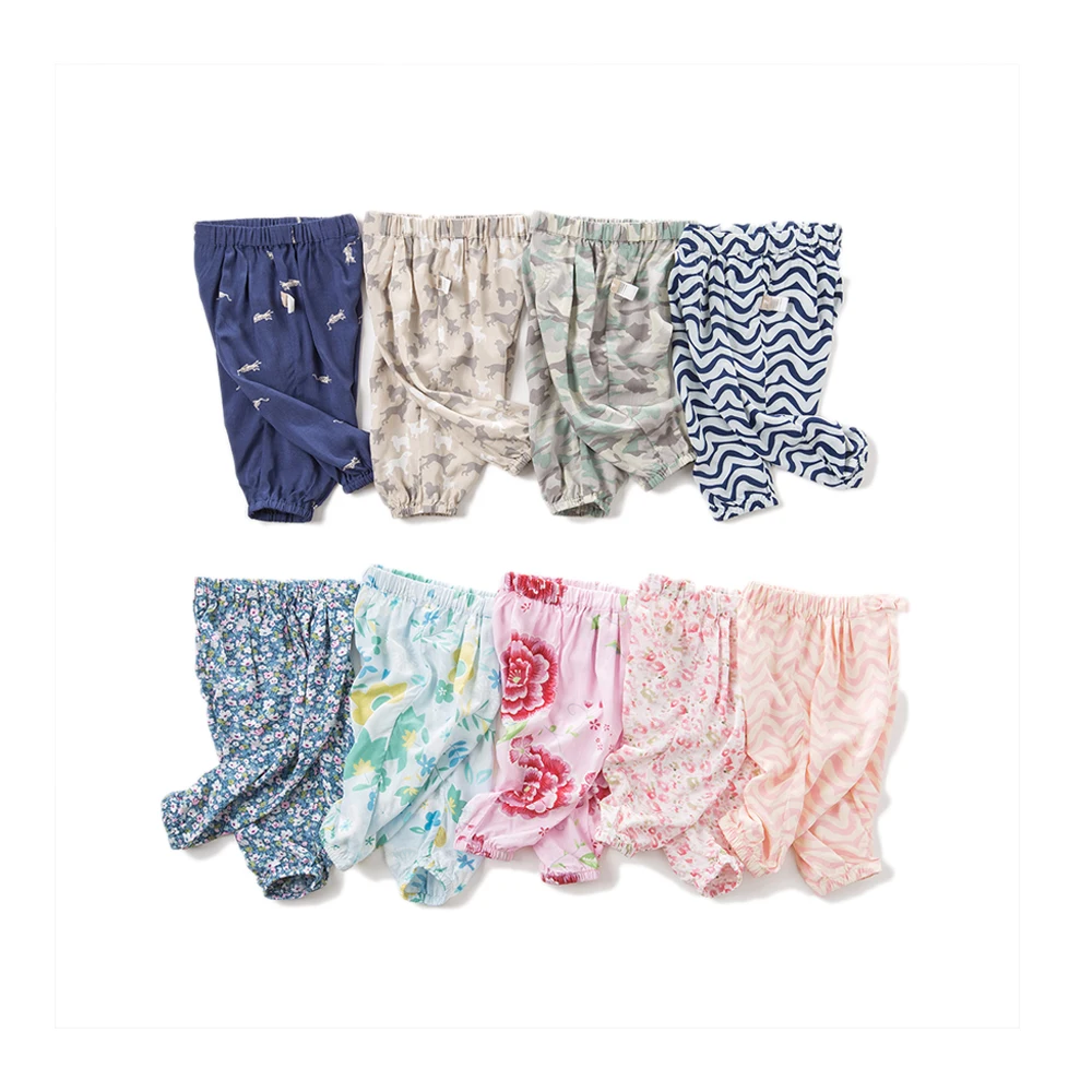 
New Soft Viscose Anti-mosquito Colorful Print Elastic Waist Bow Decoration Babies Trousers 