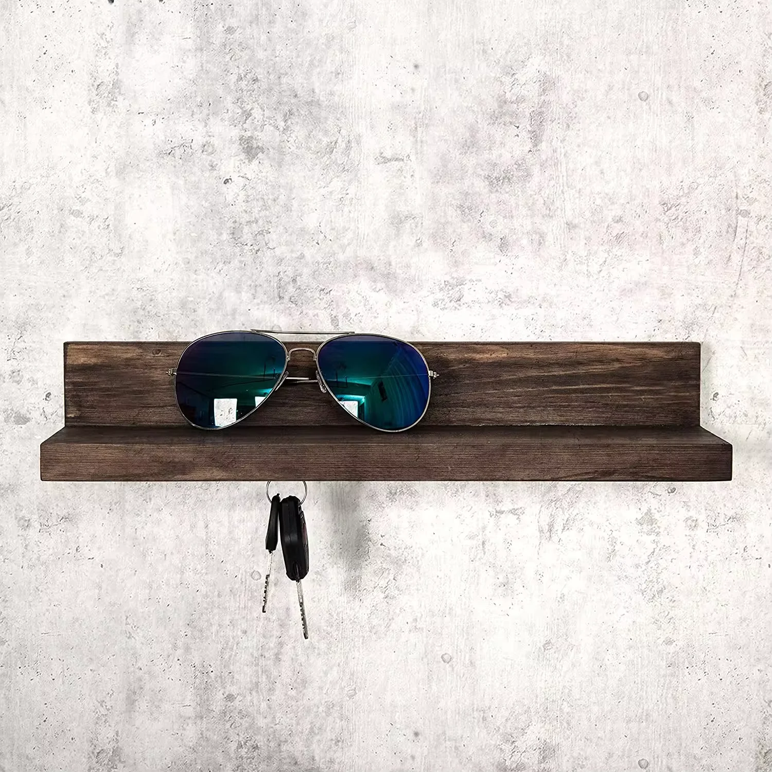 Custom Home Decor Dark Brown Wood Wall Mounted  Hanging Wooden Shelves with D Magnetic Key Holders