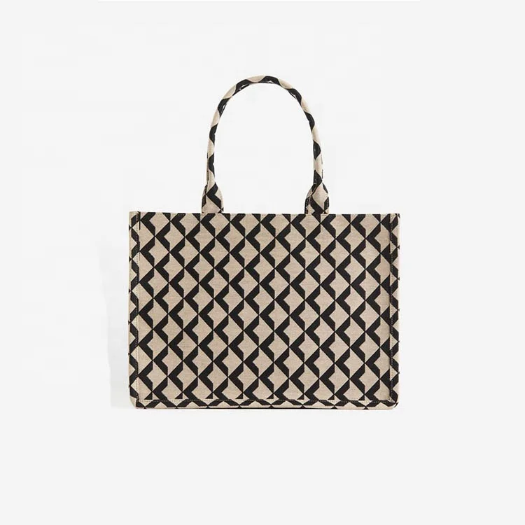 Fashion women custom jacquard weave handle bags tote bag big shopper bag