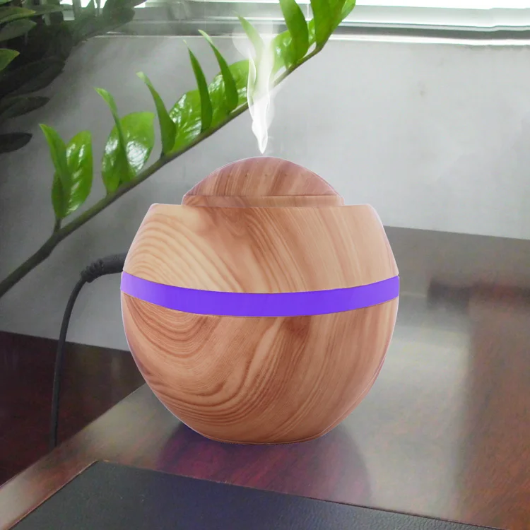 2021 Hot Selling Portable 500ML Mini USB Wood Grain Ultrasonic Cool Mist Humidifier Diffuser with Colorful LED Night Light