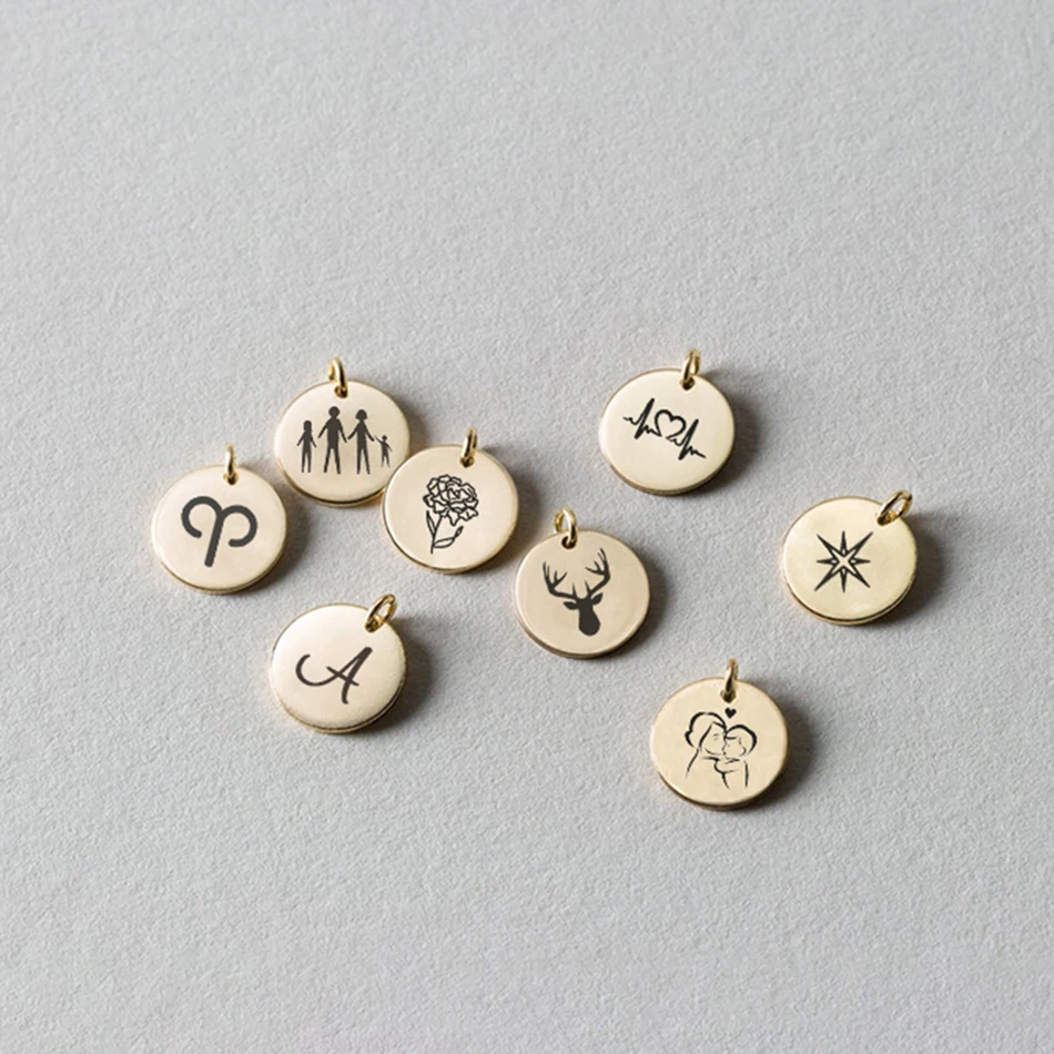 
Customized Logo DIY Necklace Bracelets Pendants Stainless Steel 9mm Round Plain Disc Charm Pendant for Jewelry Making Findings 