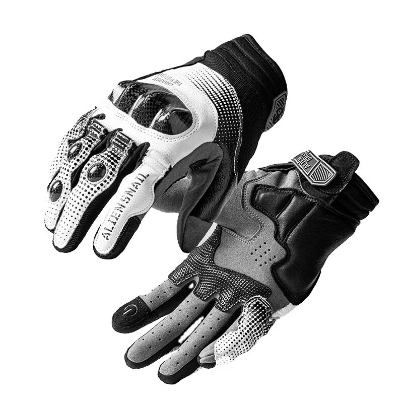 ALIEN SNAIL Leather Motorcycle Gloves Men Women Carbon Fiber Wear Resistant Gloves Touch Screen Motocross Full Finger Gloves