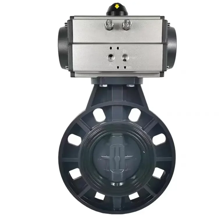 PVC Flange Type Water Flow Control Wafer Type UPVC Pneumatic Control CPVC Butterfly Valve