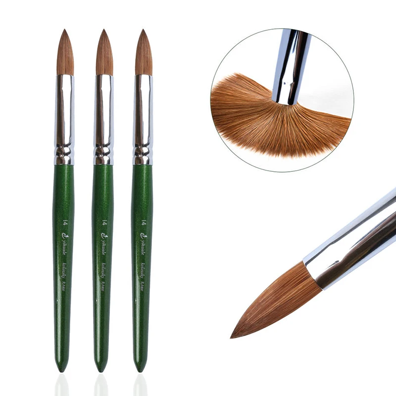 High Quality Professional 100% Pure Kolinsky Acrylic Nail Brush Manicure Kit Round Oval Sable Wood Handle Custom Nail Brush