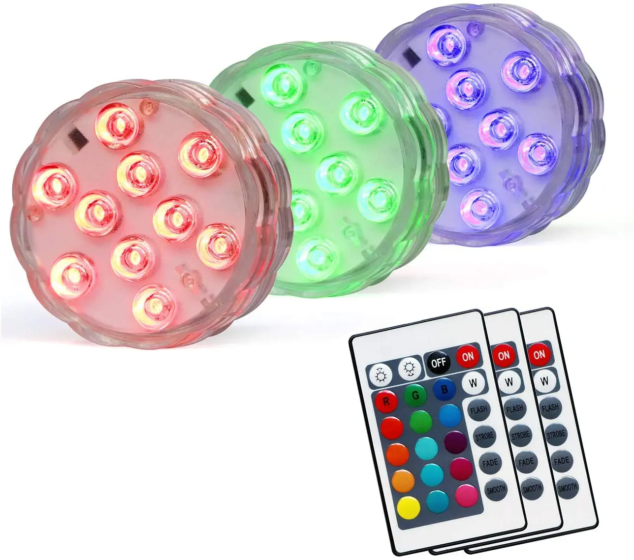 Battery Operated Remote Control 10 LEDs Underwater Submersible Led Lights for fountains