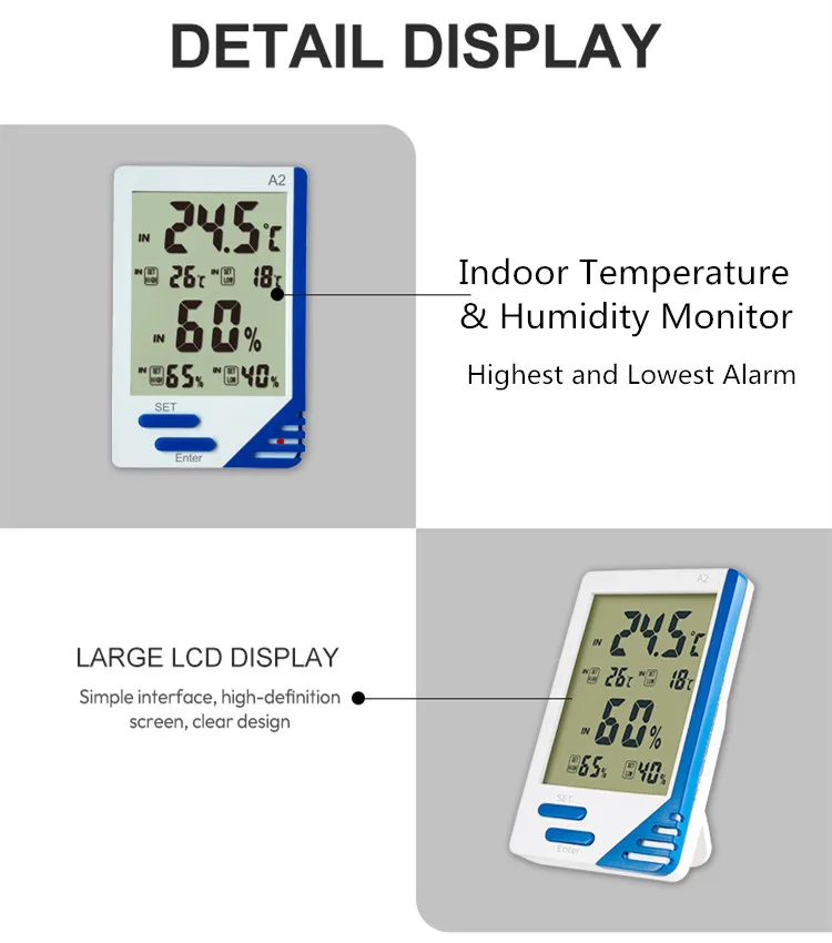 Home Popular Hygrometer Digital Thermometer With LCD Display Temperature Humidity Alarm Monitor for Baby Room