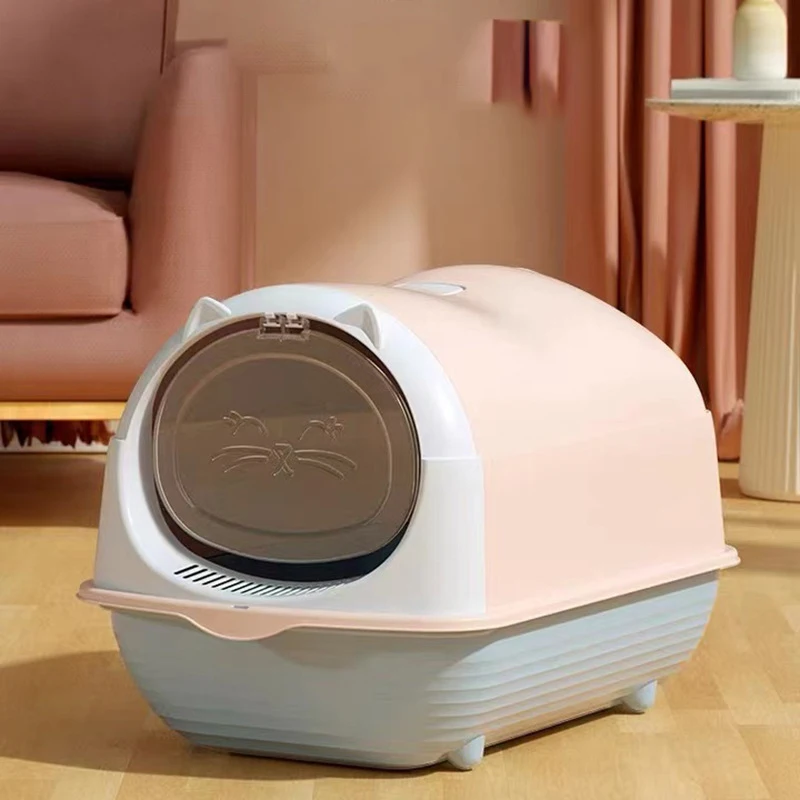 Portable Big Space Fully Enclosed Cat Litter Box Cat Litter Splash Proof Design Pp Plastic Indoor Cat Toilet Box
