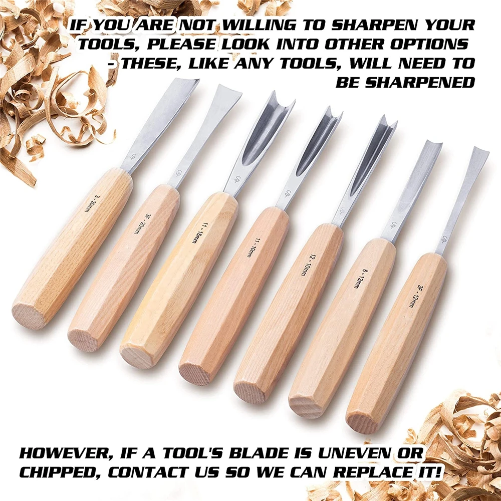 7Pcs Hot Sale Professional Wood Working Carving Chisel Set with Cloth Bag Package for Home DIY Wood Carving
