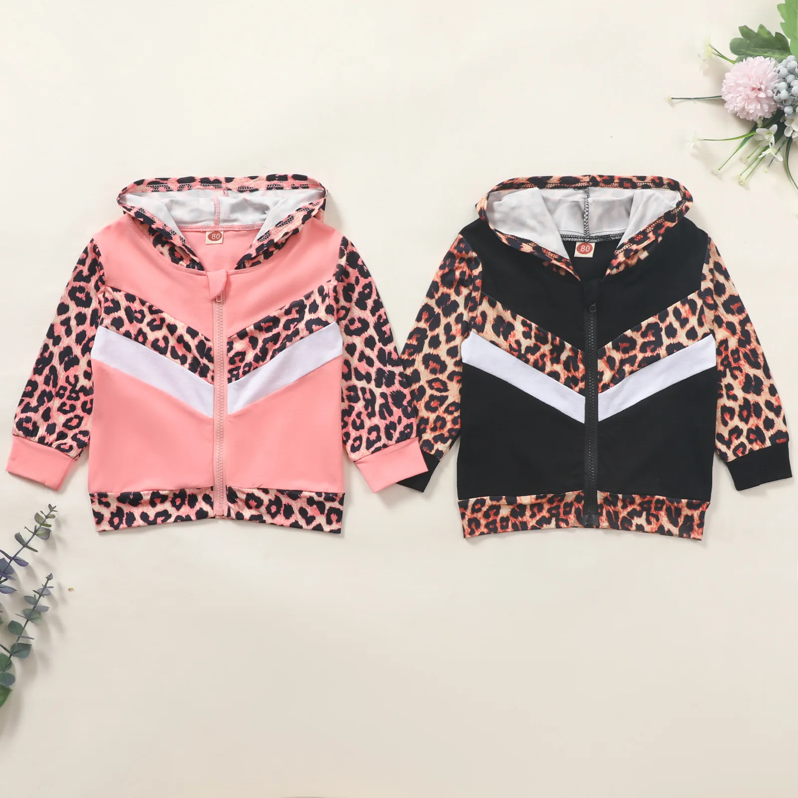 
Spring Autumn Fashion Infant Kids Baby Girls Jacket Outfits Leopard Print Long Sleeve Zipper Hooded Coat Outfits 