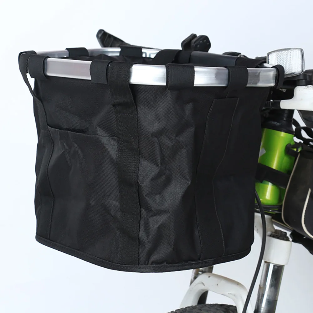 Portable folding bicycle basket with pet dog front handles