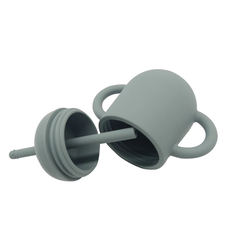 200mL Portable Unbreakable Kids Toddler Baby Training Soft Silicone Water Drinking Sippy Cup With Straw and Handle
