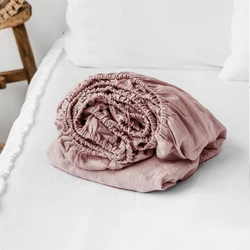 Bedding Fitted Sheet 100% Linen Fabric Support Custom Queen King Size Bedding Set Customization