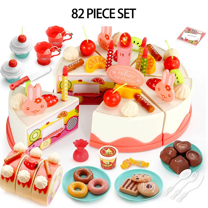 Kids Birthday Party Fake Pretend Cutting Cake Simulation Music DIY Cake Toy with Candles