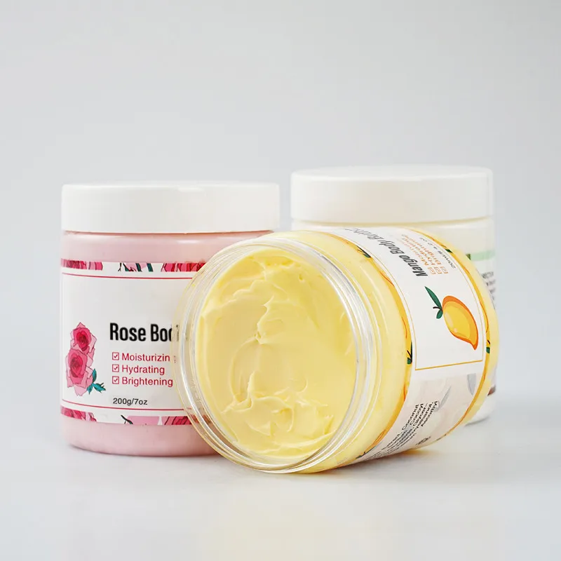 Hot Selling organic body butter whitening moisturizing soothing rose mango coconut body butter private label