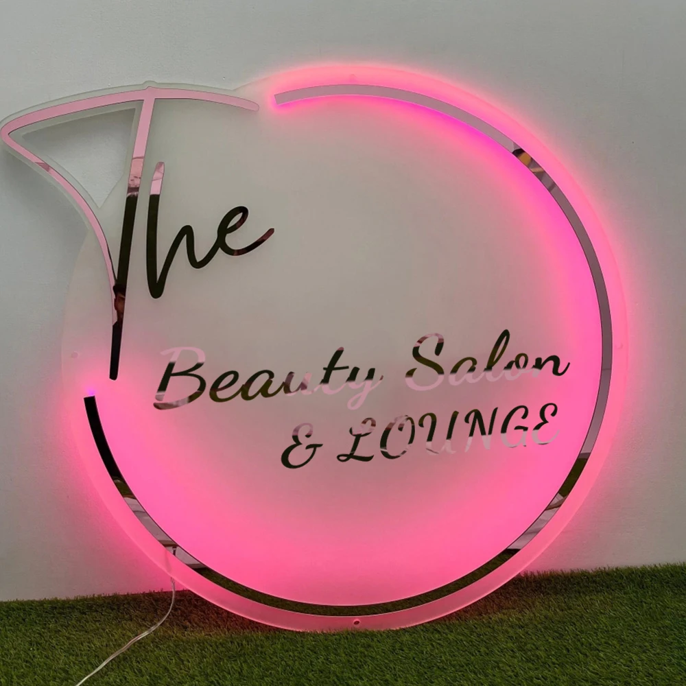 Заводская цена Парикмахерская светодиодная акриловая круглая Золотая зеркальная вывеска для украшения магазина