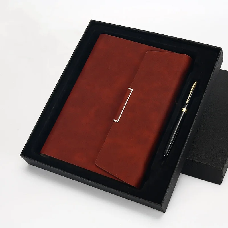Aesthetic Reusable Yearly Antique Women Luxury Design Note Book A5 Leather Loose Leaf Gift Box Diary