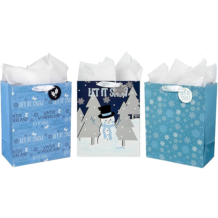 high-quality Xmas Decorative Party paper Snowman Snowflake Large Christmas Gift Bag with heart-shaped pocket