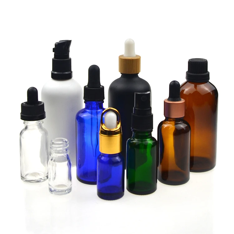 Custom 10ml 30ml 50ml 100ml Matte Black Serum Cosmetic Dropper Essential Oil Glass Bottle with Eye Dropper Caps