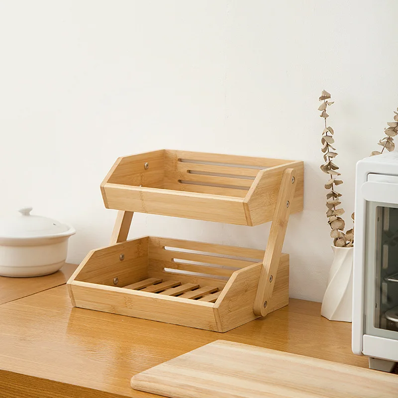 Multi-tier Bamboo Basket For Bread Storage Stand Home Kitchen Bowel Rack Countertop Storage Holder for Fruit Vegetable