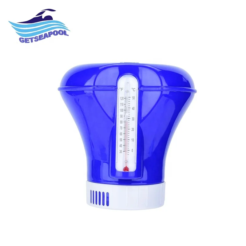 ABS Swimming Pool Floating Chemical Chlorine Dispenser Tablet Holder With Thermometer Suitable For 3inch Chlorine Tablets