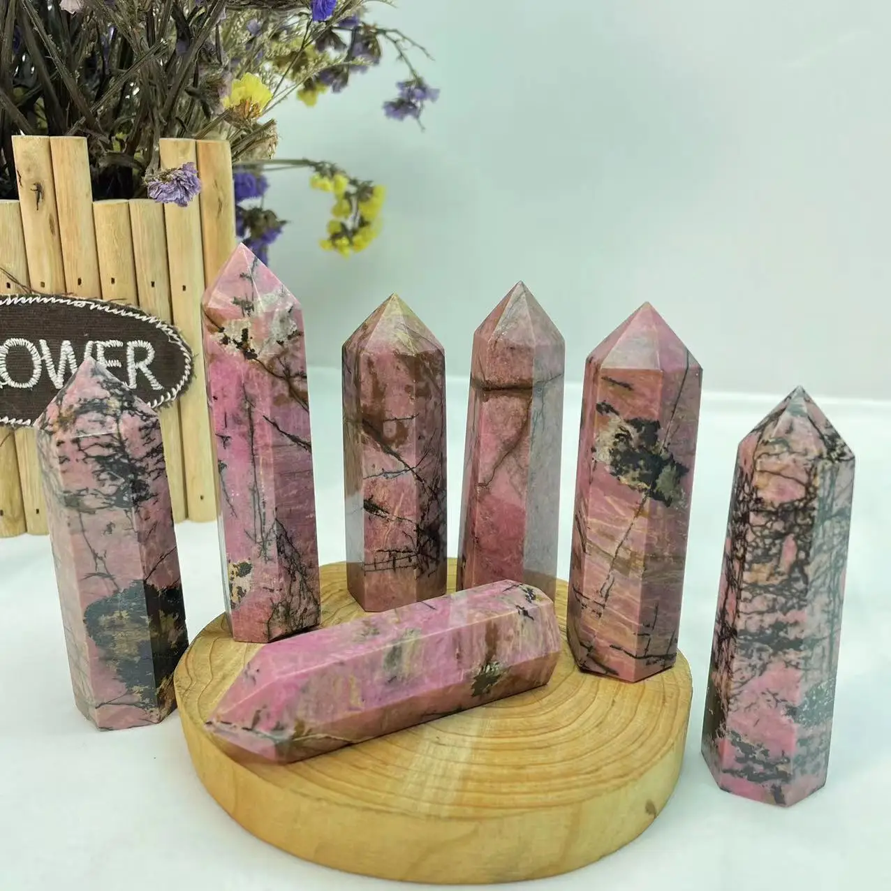 wholesale price spiritural rock chakra crystal wand healing stone natural rhodonite quartz crystal tower gemstone