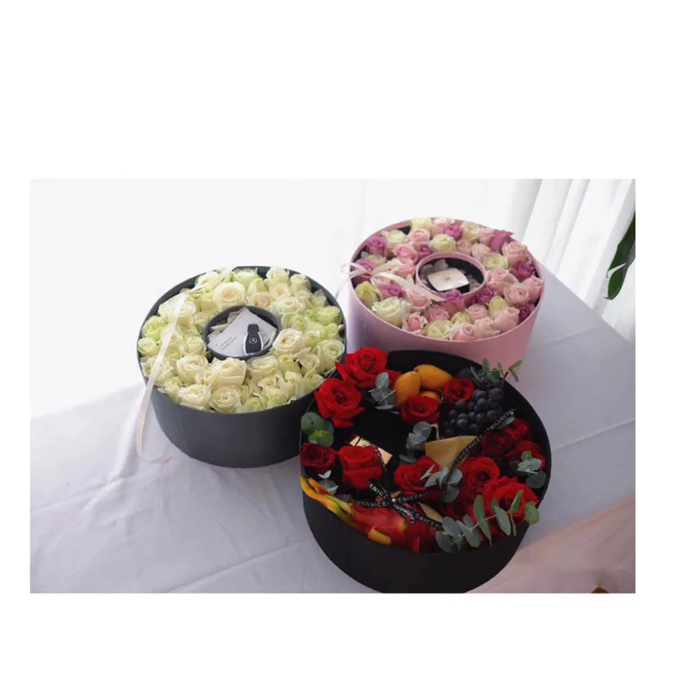 Round Flower Box Packaging Gift Pink Black Heart Shape Flower Cardboard Box Recyclable Cardboard PVC Transparent Lid Box