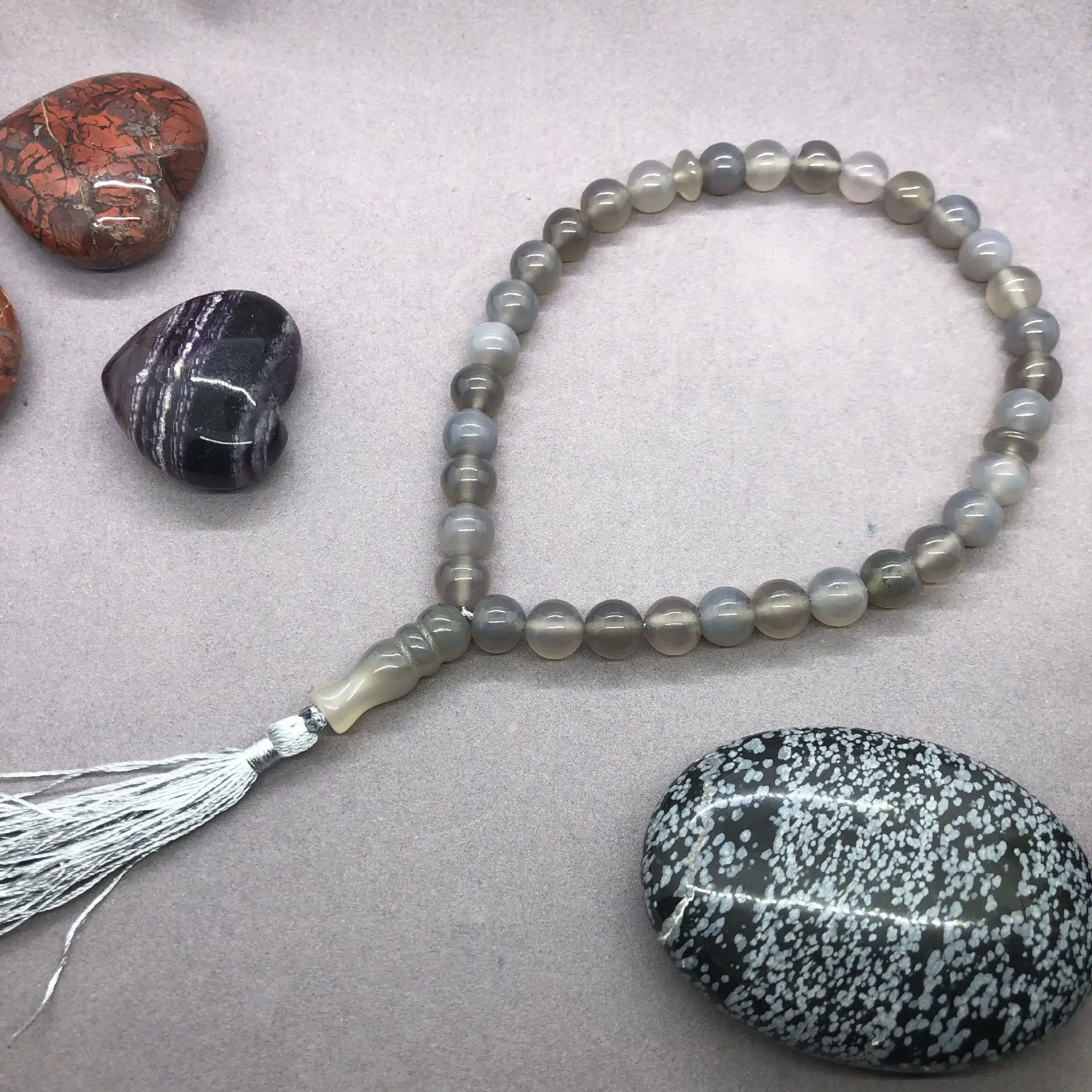 handmade boho natural gemstone islamic muslim prayer beads bracelet tasbih tassel pendant accessory