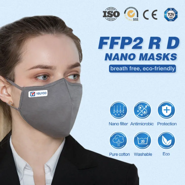 Многоразовая черная хлопковая моющаяся дышащая маска для лица Nano technology FFP2 R D class