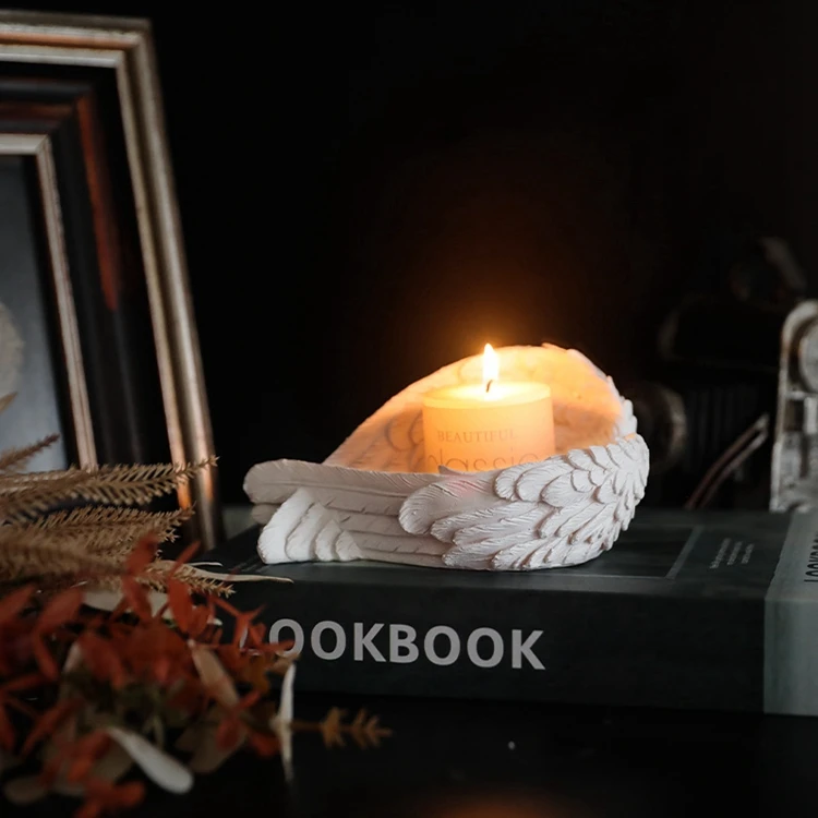 Pure White Resin Candle Holder For Home decorate  Polyresin Decorative Angel Wings for Candle Holder