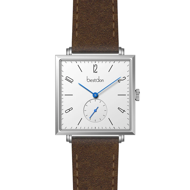 Hot Selling Custom Logo Genuine Leather Strap Japan 1L45 Quartz Movement Square Shape Separate Second Business Men Watches