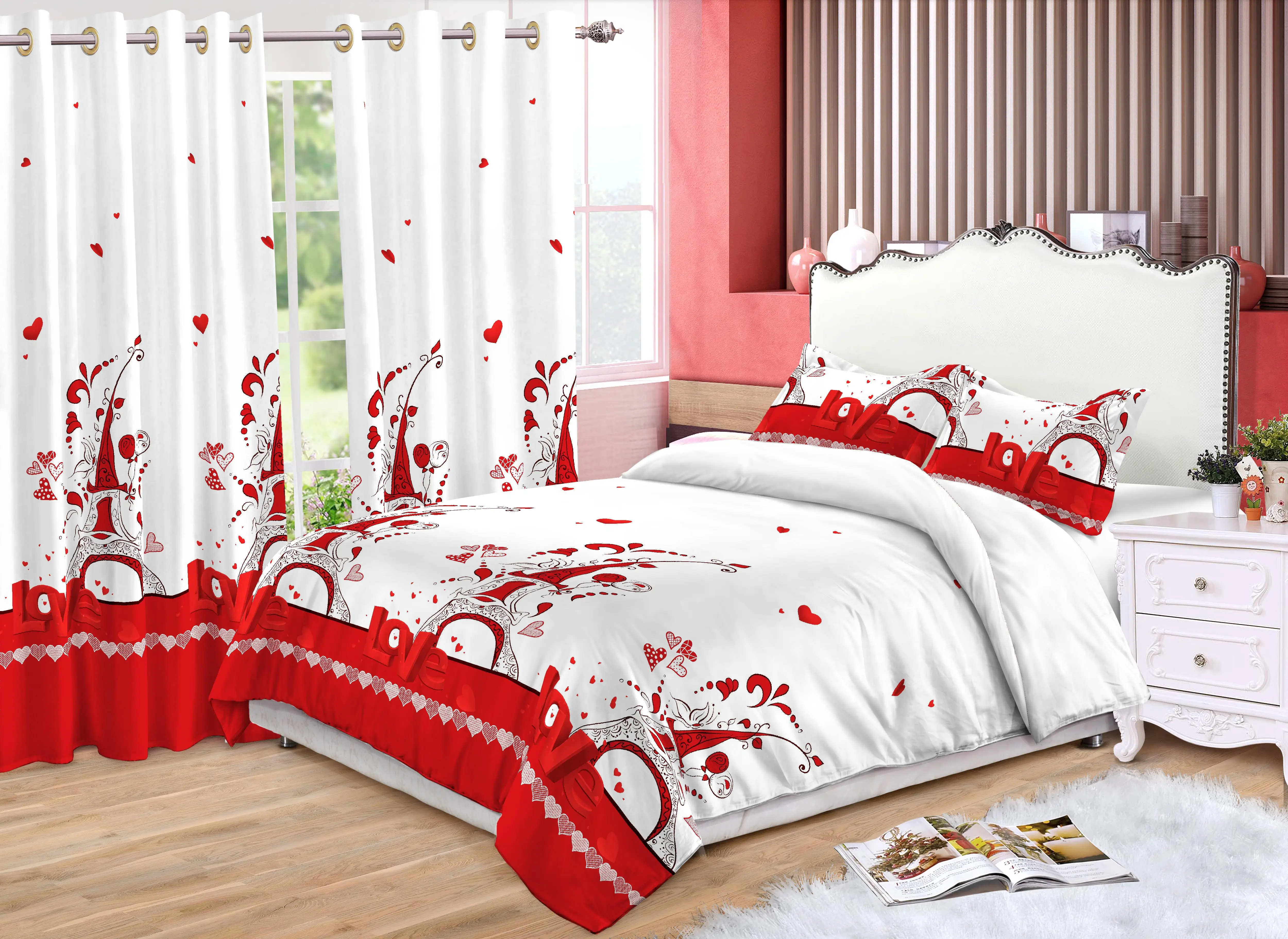 African Style Custom multi size Polyester Sheet and Curtain Matching Set 6pcs