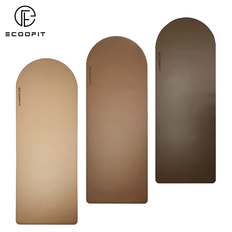 Milk Tea Beige Sand Nude Eco Custom Non Slip Natural Rubber PU Arch Oval Curve Shaped Rounded Yoga Mat 5mm With Align Body Line