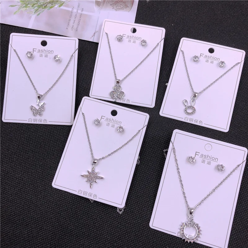 Aug jewelry Bulk Mixed Wholesale Cheap Four Grass Diamond Love Butterfly Necklace Ring Earring Combination Set