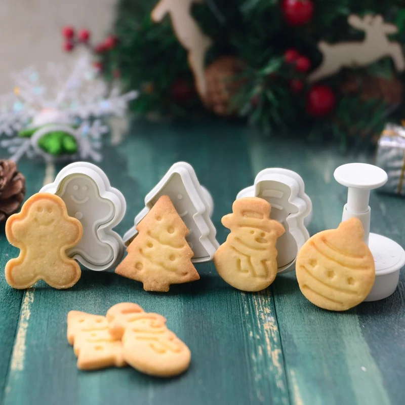 
Custom tree gingerman ball snowman press fondant biscuit press plunger mold christmas cookie cutter set 