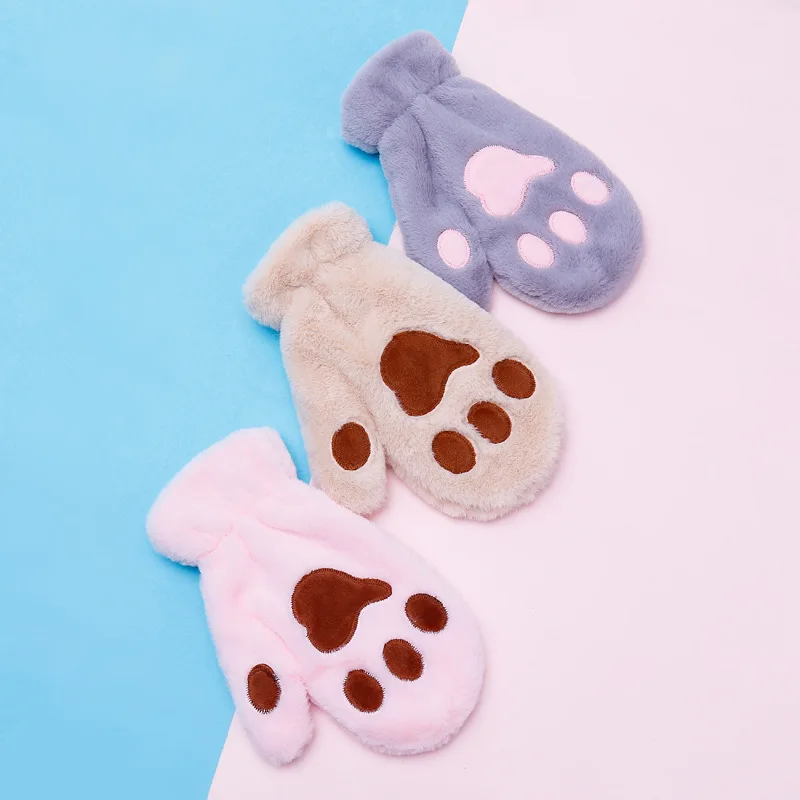 Теплые плюшевые Мультяшные Симпатичные кошачьи когти Женская Зимняя Студенческая сумка Плюшевые варежки на палец плюс бархатные утепленные варежки