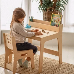 Toddler Desk And Chair Set Montessori Table With Bookshelf Kids Board Game Table Desk With Drawer Minimalist Furniture