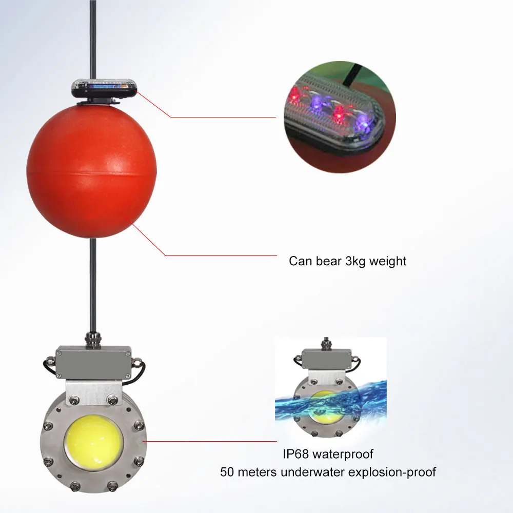 IP68 Ocean Night Fish Suspended Fishing Light Equipment 200W LED Underwater Fishing Attraction Light