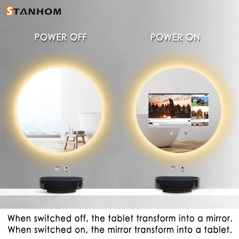 STANHOM Wall Round Android Smart WiFi Bathroom LED Backlit Mirror