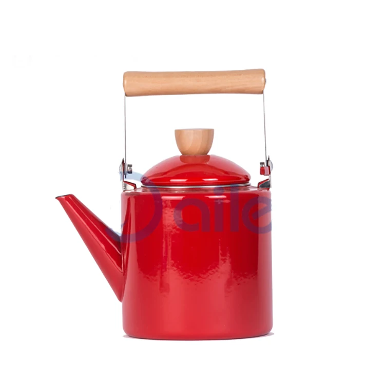 2.0l Custom Color Enamel White Coating Tea Water Kettle Supplier With Wood Handle