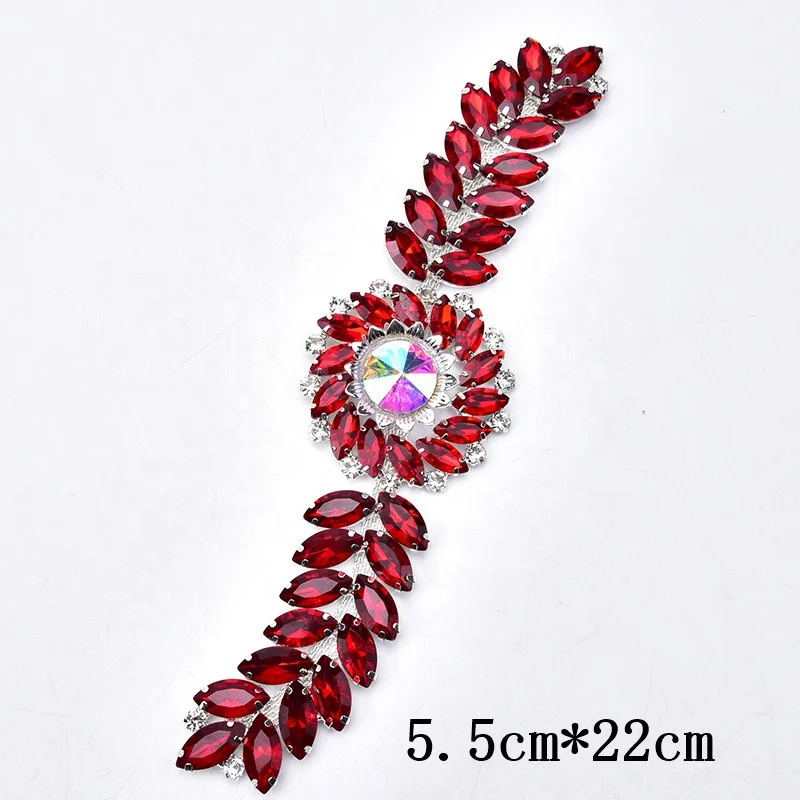 Fancy Rhinestone Flower Applique Glass Sew On Marquise Round Stone Strass Crystal Trim Patches for Bridal Sash Decoration