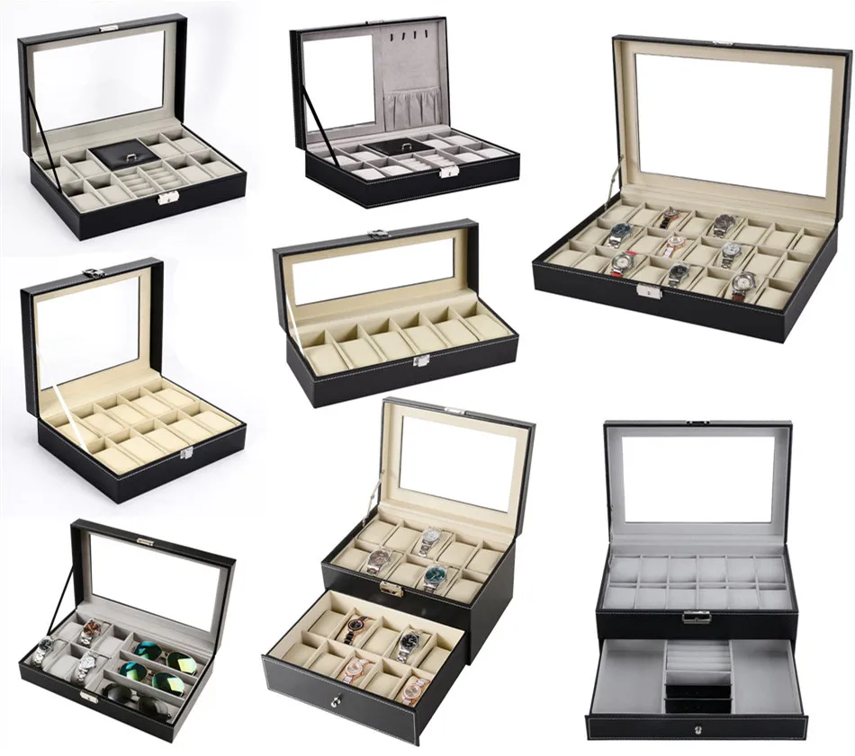 Foldable Black Pu Leather Natural Wood Watch Box Watch Winder With Variety Of Choices