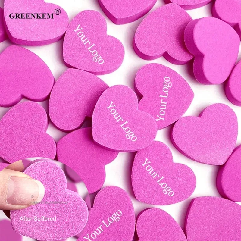 2023 Pink Love Heart Shape Nail Buffers Manicure Tool Double Sided Sandpaper Sponge Mini Custom Logo Nail File